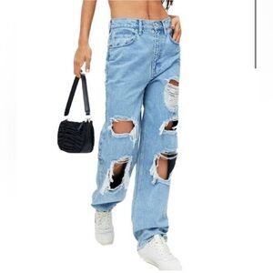 BDG Ripped Light Blue High Rise Baggy sz 28